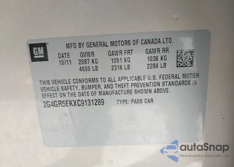 2012 Buick Regal from USA, damaged, VIN 2G4GR5EKXC9131289